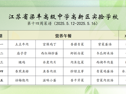 2024-2025学年第二学期梁高实验学校第十四周菜谱