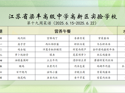 2024-2025学年第二学期梁高实验学校第十九周菜谱